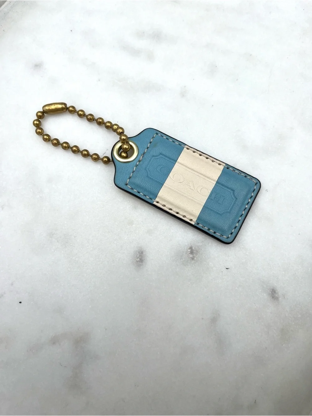 COACH RARE STRIPE Vintage Leather Hang Tag, Blue & White
